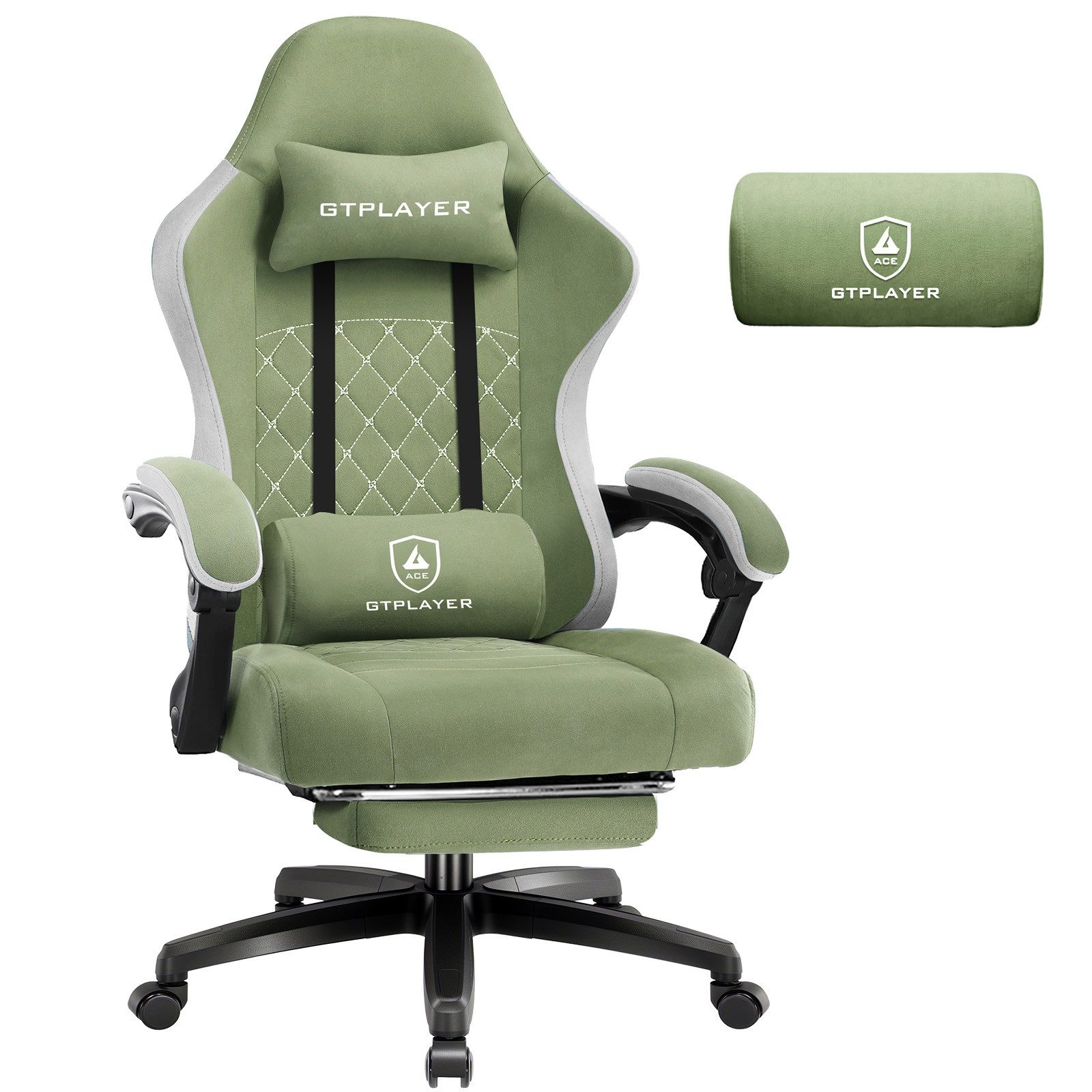GTPLAYER Gaming-Stuhl Gaming Stuhl Stoff, Gaming Sessel mit Taschenfederkissen, Drehstuhl, Gamer Stuhl mit Fußstütze150 kg