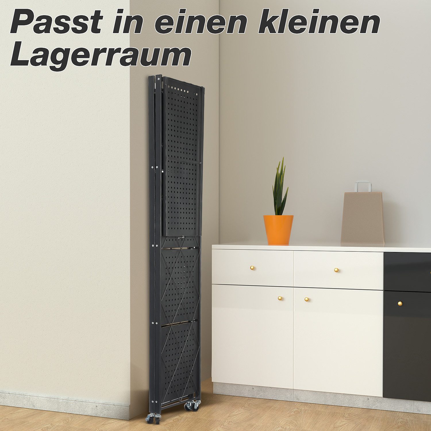 LOVONLIVE Servierwagen 3/4/5-lagiges Lagerregal, klappbares Lagerregal mit Rollen und Haken, Stabiles Lagerregal aus Edelstahl, Mehrzweckwagen aus Stahl