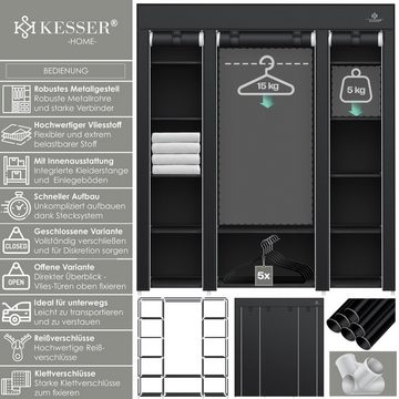 KESSER Kleiderschrank Stoffschrank Stabil mit Kleiderstange & Ablagen, Inkl. 5x Kleiderbügel