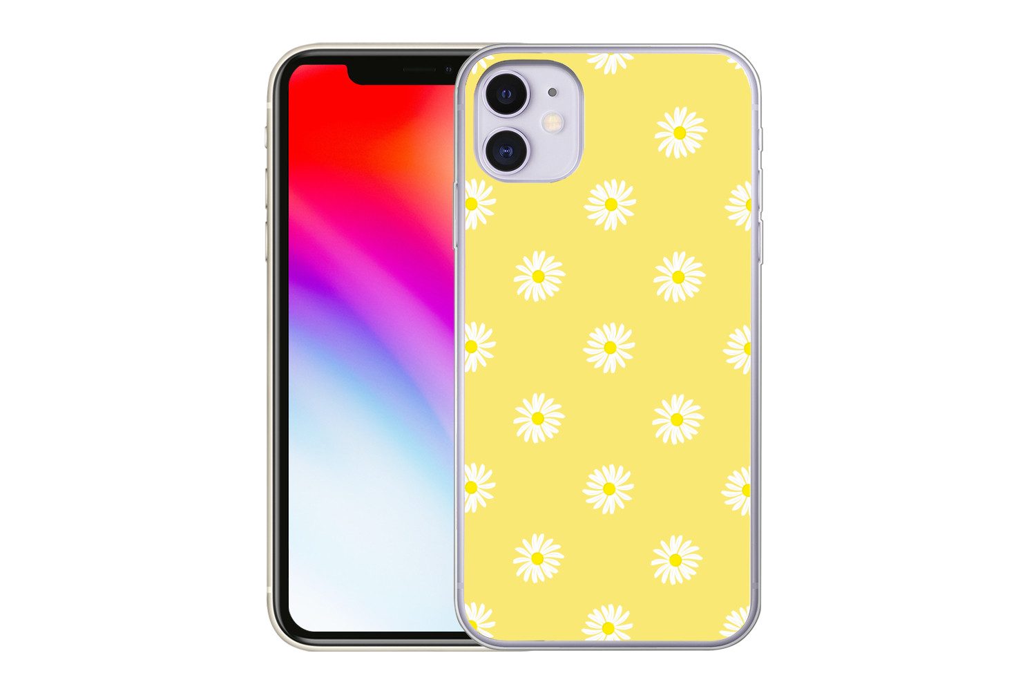 MuchoWow Handyhülle für Apple iPhone 11 Gänseblümchen - Pastell - Weiß - Gelb - Blumen, Smartphone-Bumper, Print, Handy Schutzhülle Dünn
