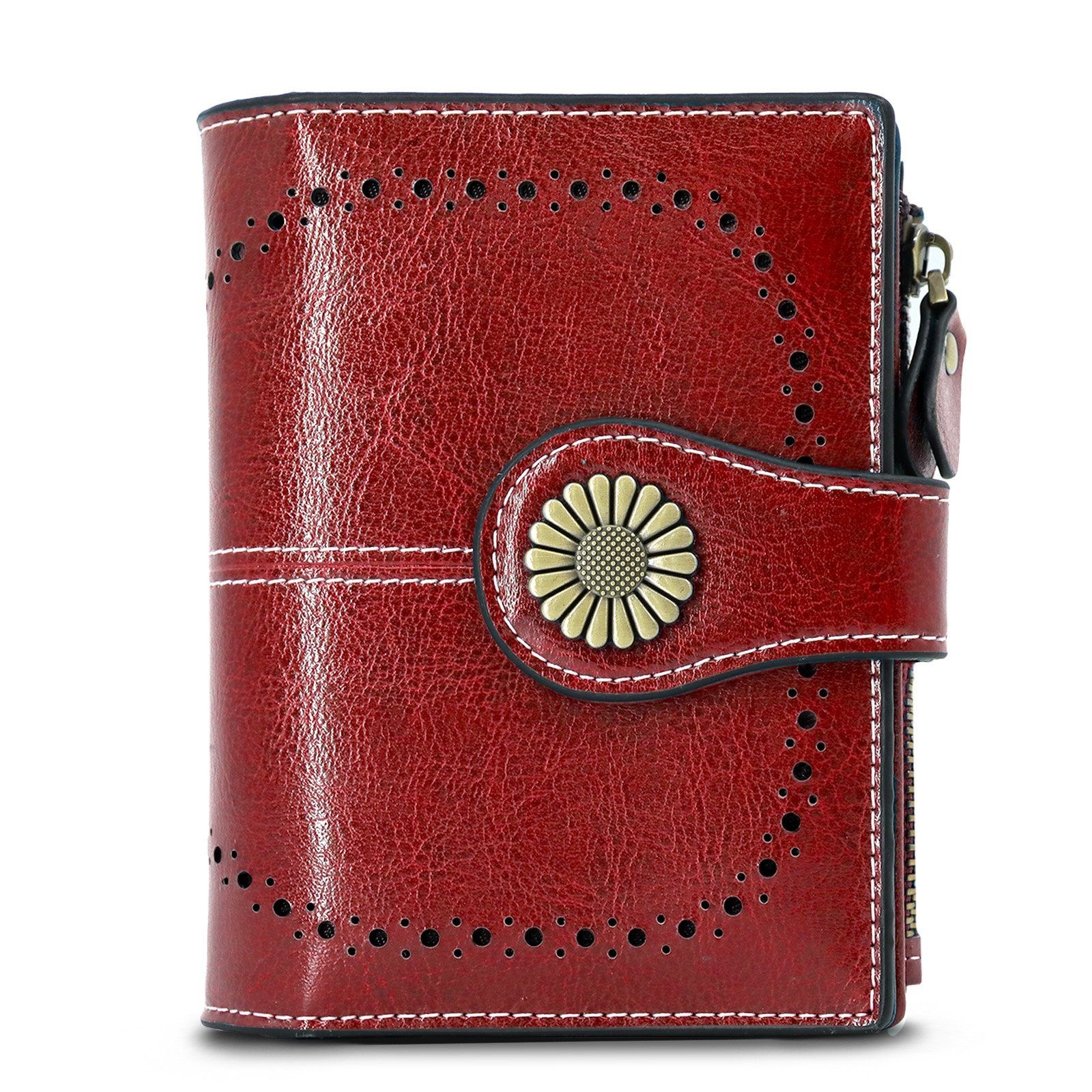 TAN.TOMI Brieftasche Elegante Portemonnaie Damen mit RFID Schutz,Geldbeutel Damen, mit viele Fächer mit Druckknopf und Reißverschluss Bordeaux