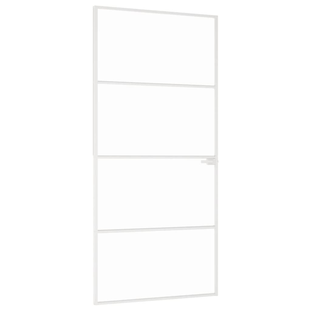vidaXL Zimmertür Innentür Weiß 93x201,5 cm Hartglas Aluminium Schlank Zimmertür Glastü