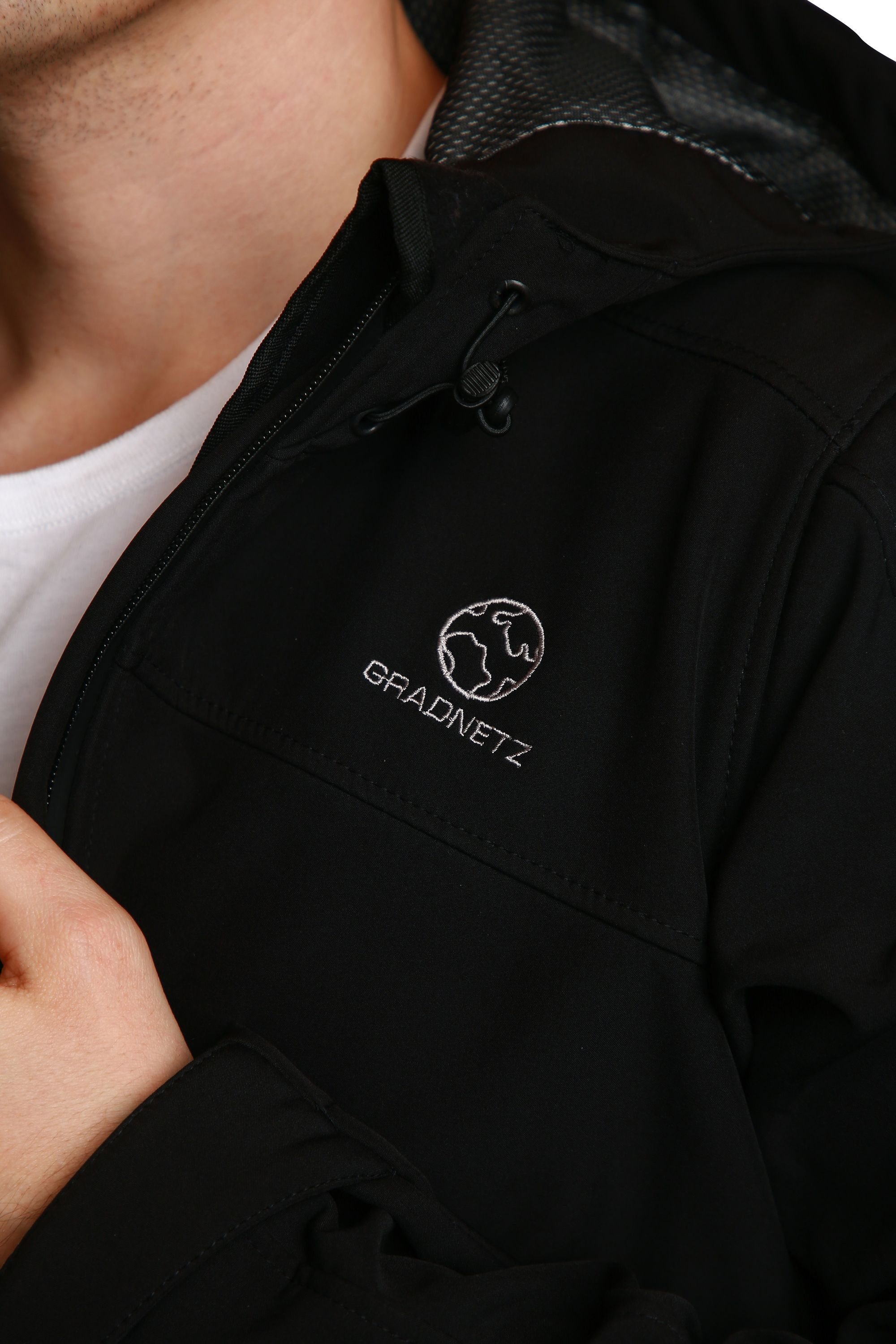 Gradnetz Softshelljacke Herren schwarz (1-St) Kapuze mit Gummizug