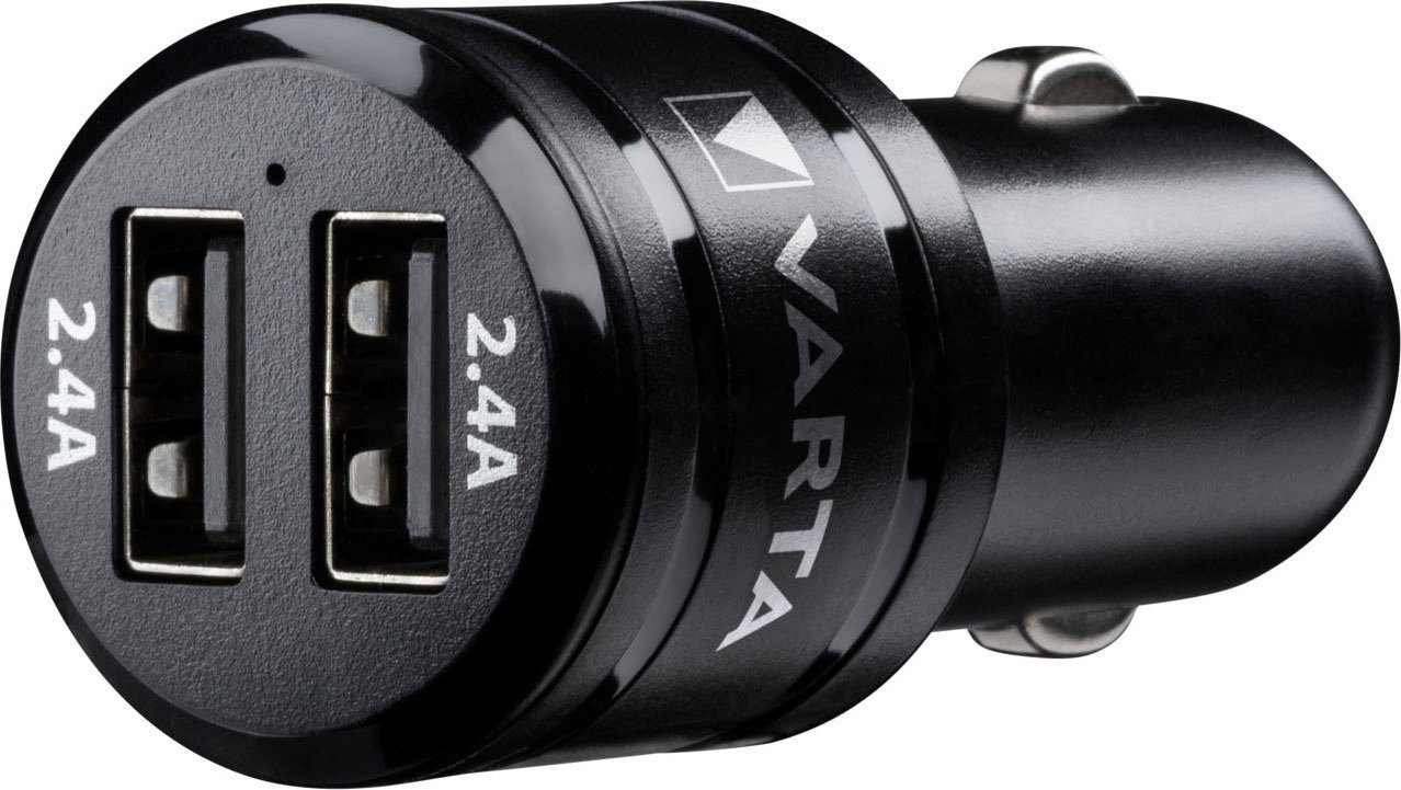 VARTA Car Charger 2 USB Ports Batterie-Ladegerät (lädt 2 Geräte blaue LED Ladeanzeige mit Lade- und Datenkabel)