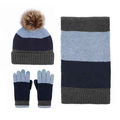 Dekorative Mütze & Schal Winter Mütze Schal Handschuhe Sets for Herren Damen (3-tlg) 3 in 1 Schal Warme Beanie Mütze und Touchscreen Handschuhe Set