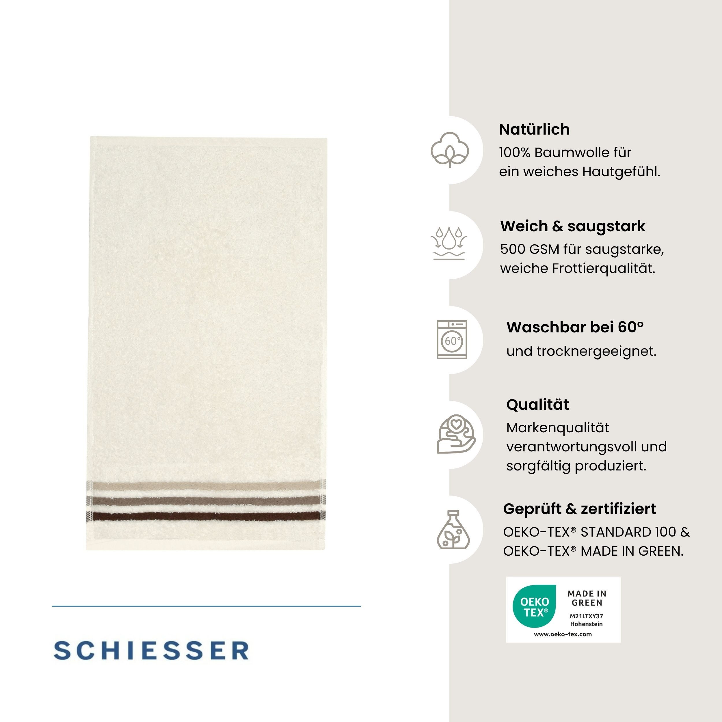 Schiesser Gästehandtücher Skyline Color aus 100 % Baumwolle mit eleganter Streifenbordüre, Frottier (Set, 5-St), OEKO-TEX® MADE IN GREEN – Bild 2 von 5