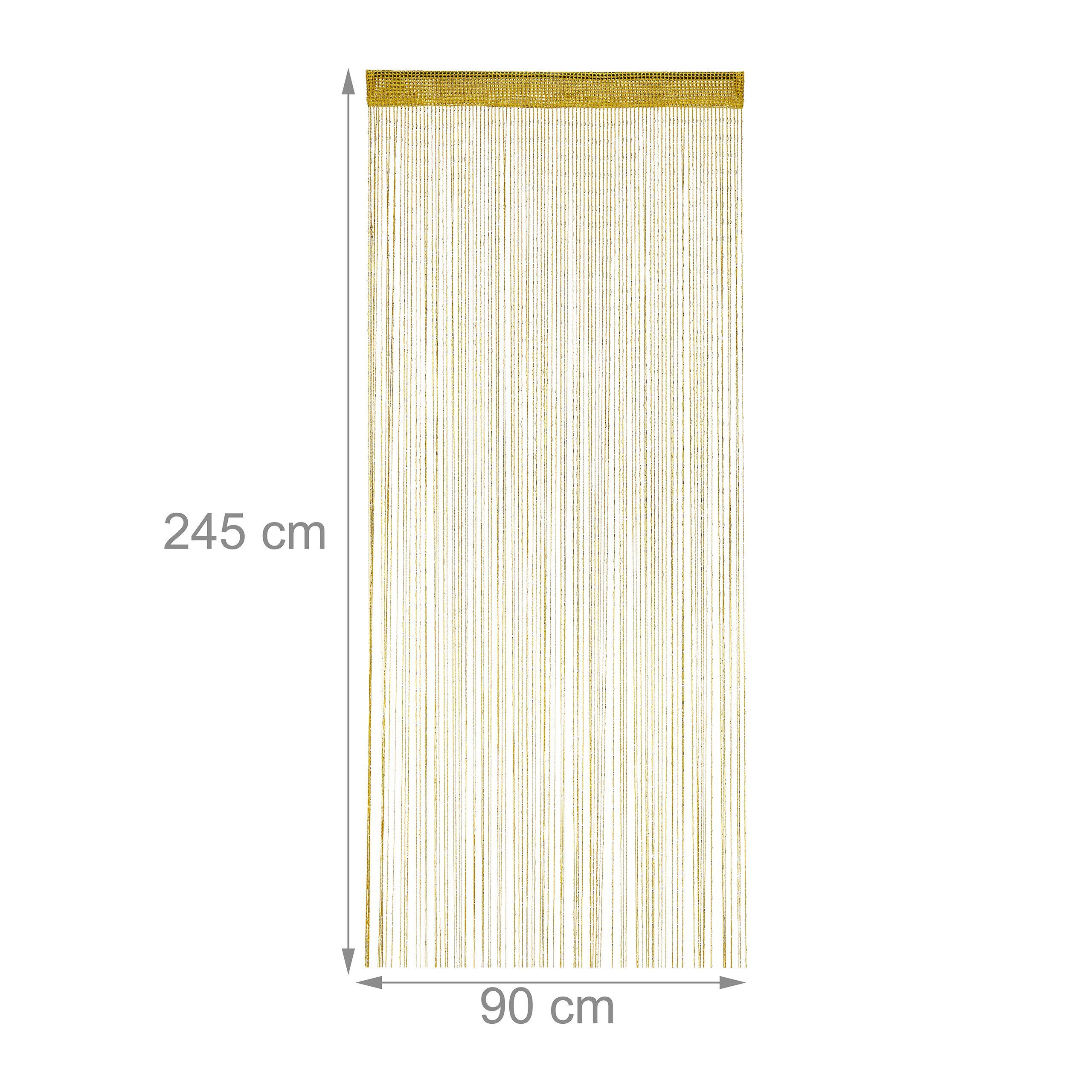 Fadenvorhang 3 x 90x245 cm, relaxdays Glitzer Fadenvorhang gold