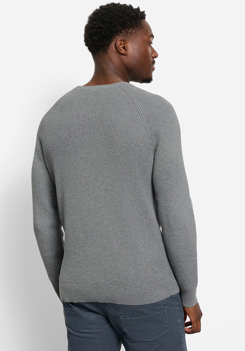 OLYMP Rundhalspullover Waffle Structure Rundhals, casual, unifarben, regular fit
