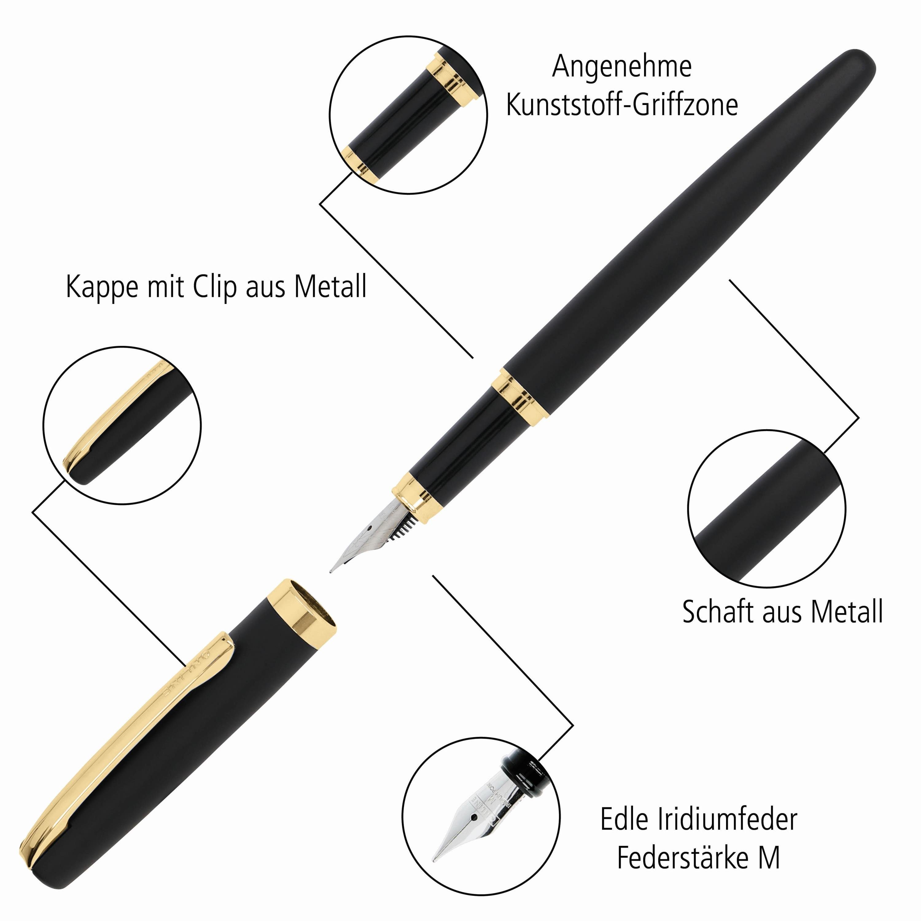 Online Pen Füller Eleganza Füllhalter, Schwarz in Gold Geschenkbox