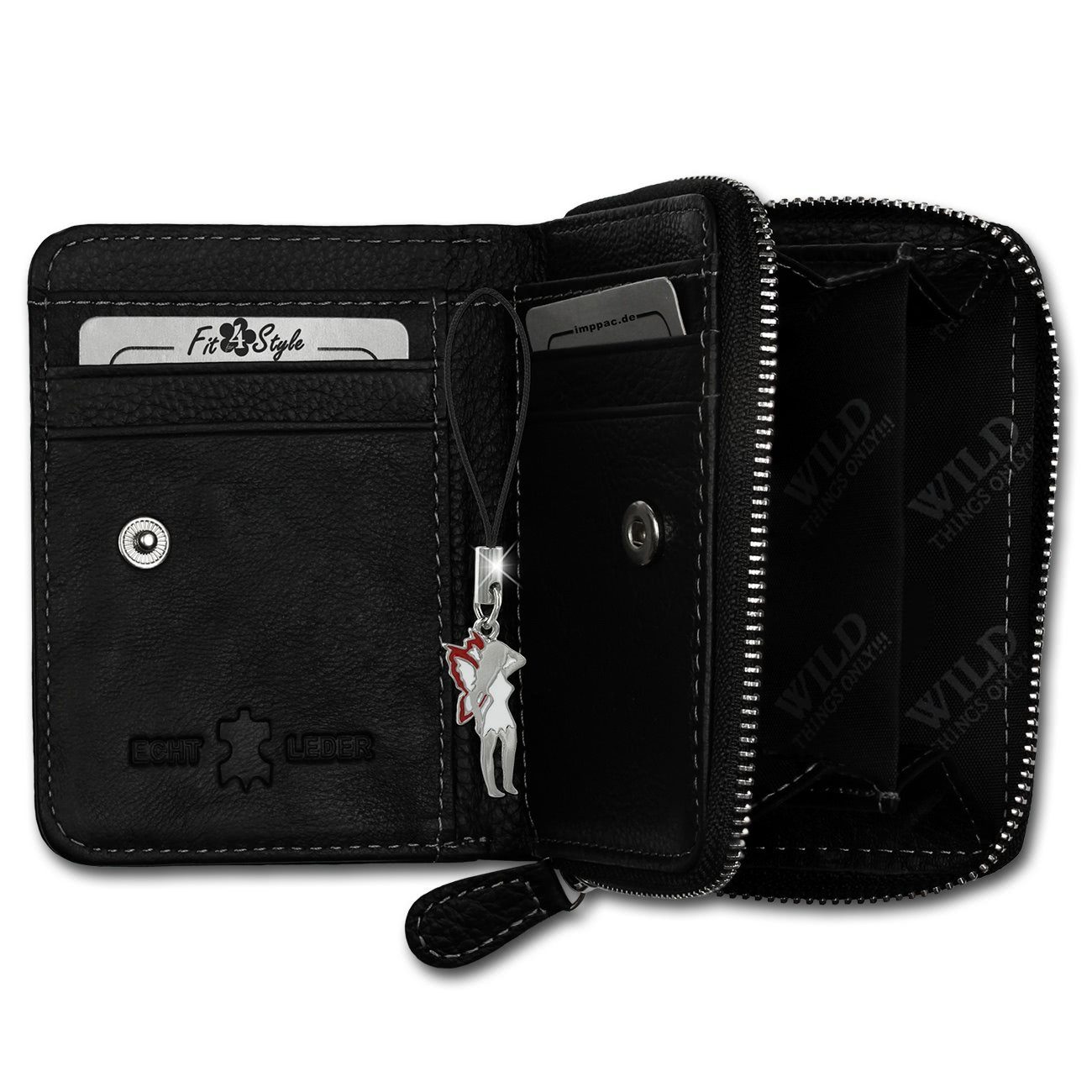 Wild Things Only !!! Geldbörse Wild Things RFID Blocker Minibörse schwarz (Minibörse, Minibörse), Herren, Damen Geldbörse aus Echtleder in schwarz, ca. 8cm Breite