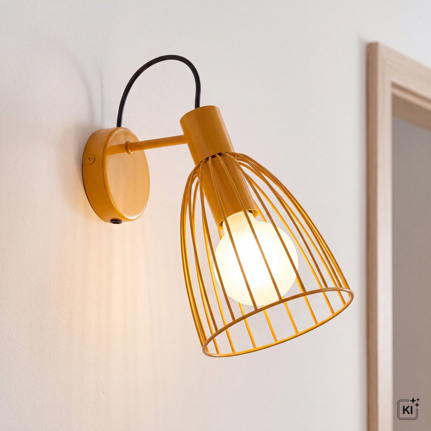 Licht-Erlebnisse Wandstrahler NAVIK, ohne Leuchtmittel, Ockergelb Metall Draht Strahler verstellbar E27 B:15 cm Kinderzimmer