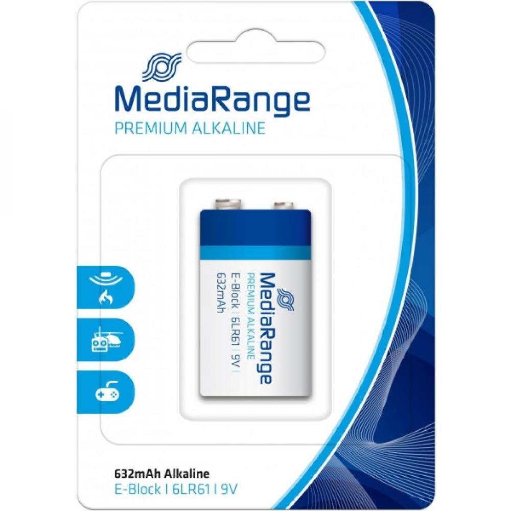 12er Mediarange Premium 9V Batterie, Alkaline E-Block, im Batterie Bigpack 6LR61, MediaRange
