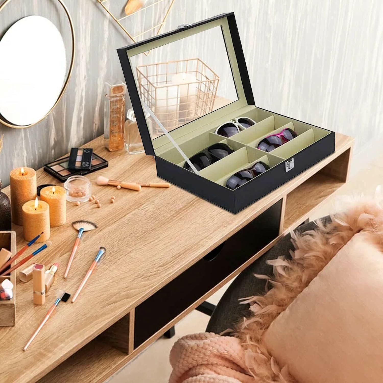 Youyijia Brillenetui Brillenbox für 8 Fächer Brillen Brillenkoffer Sonnenbrillen, 8 Brillenbox