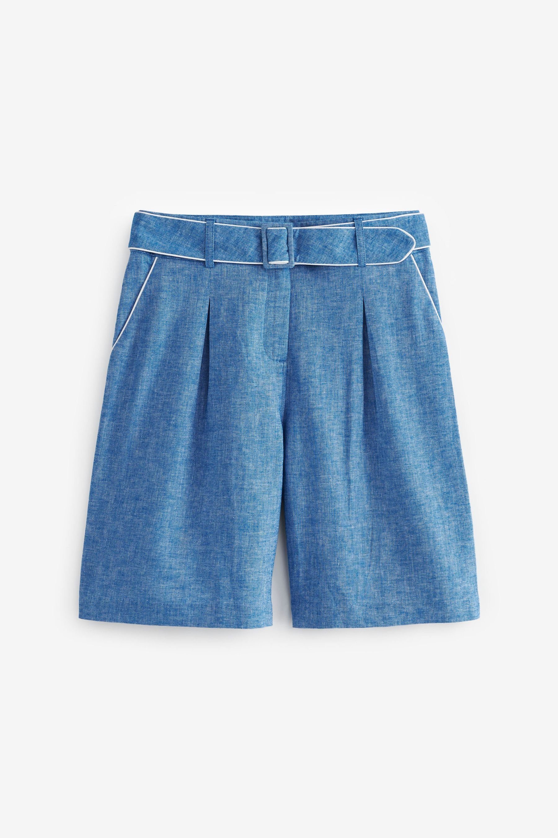 Next Chambray Blue (1-tlg) Shorts aus Leinengemisch mit Elegante Gürtel Shorts