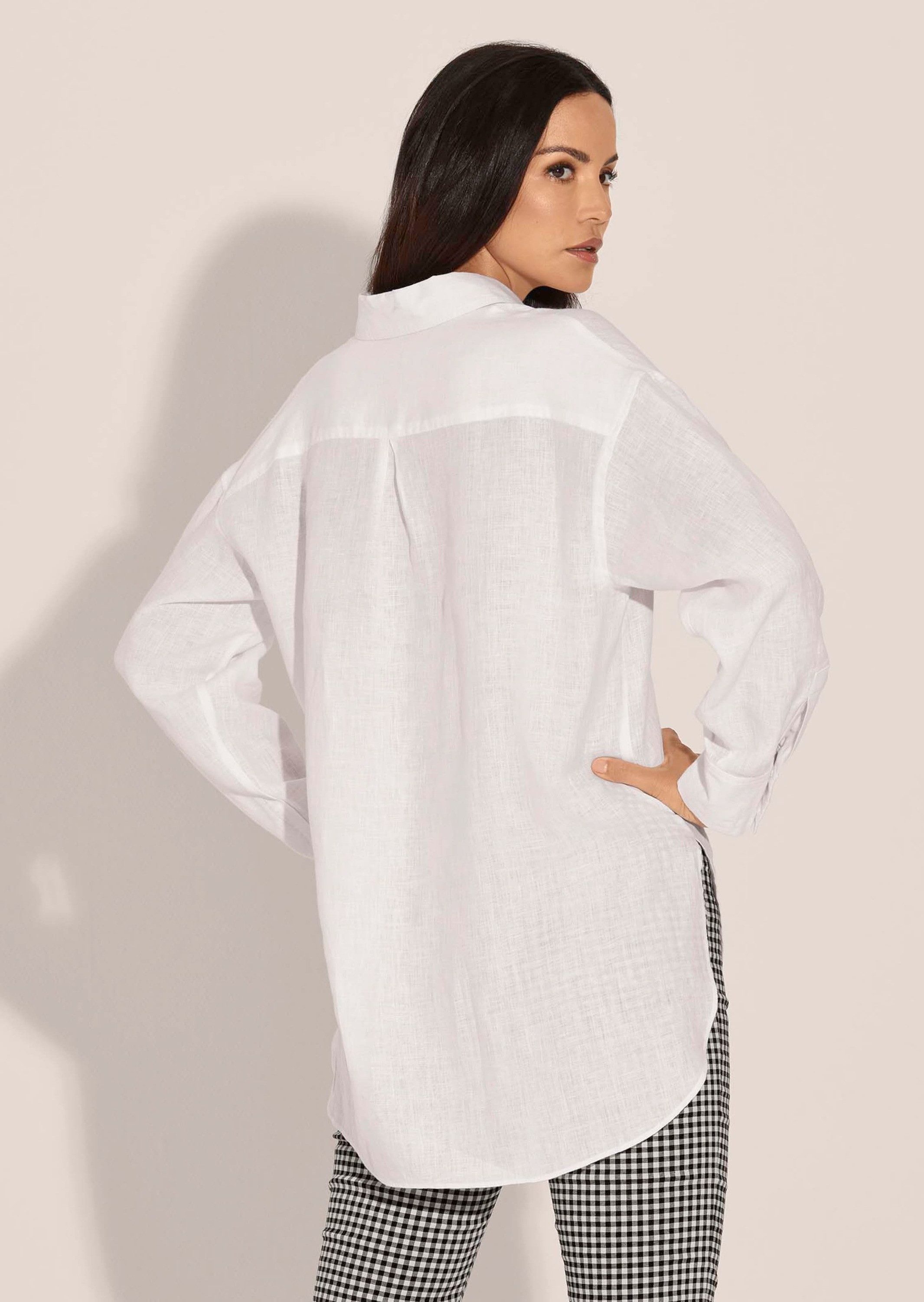 MADELEINE Hemdbluse Modernes Oversized-Hemd mit Schlitzen Uni-Design mit klassischem Hemdkragen und Knopfleiste