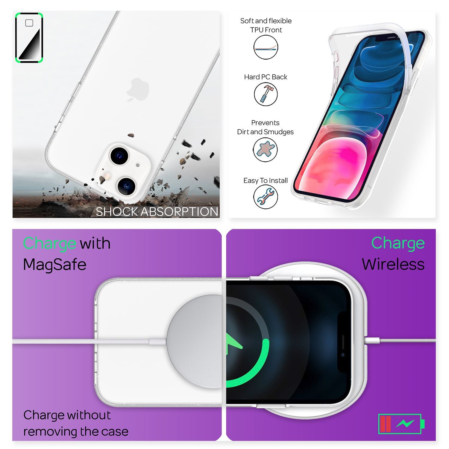Nalia Smartphone-Hülle Apple iPhone 13 Mini 13,7 cm (5,4 Zoll), Klare 360 Grad Hülle / Rundumschutz / Transparent / Displayschutz Case