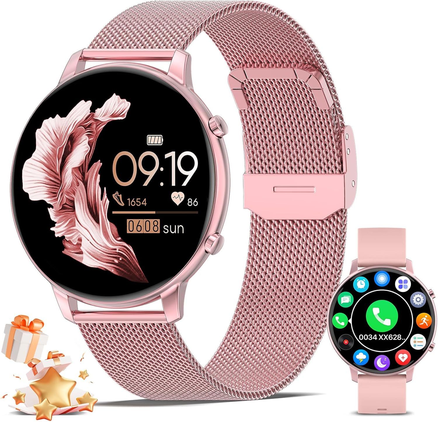Nendefin Telefonfunktion Fitness-Tracker Damen%27s Smartwatch (1,39 Zoll, Android/iOS), mit SchlafmonitorSchrittzählerBlutsauerstoff Herzfrequenz100 Sportmodi