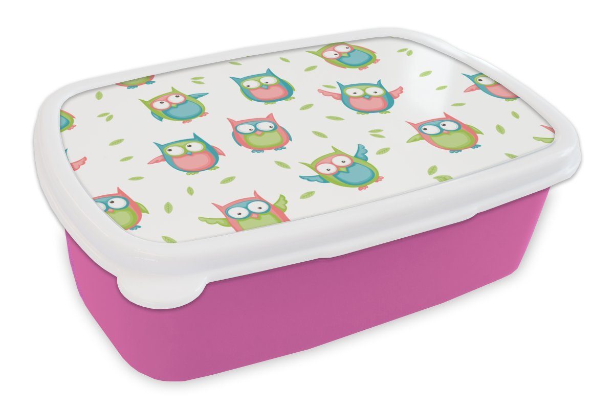 MuchoWow Lunchbox Eulen - Muster Brotbox Erwachsene, Snackbox, Mädchen, Kinder, (2-tlg), - für Kinder, Brotdose rosa Kunststoff Kunststoff