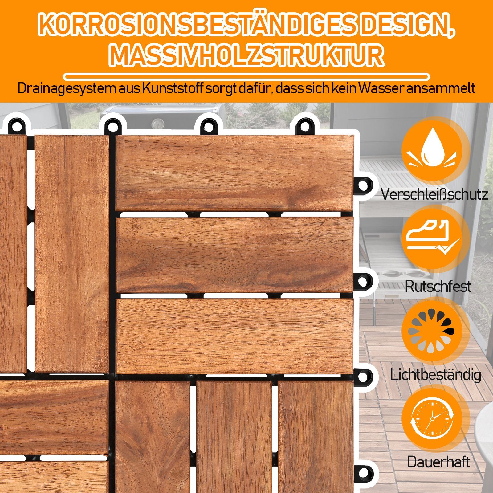 Bodenfliese Platten latten Terrassenfliese 12 Bodenfliesen Gimisgu Akazie 30x30cm Holzfliesen 1-5m² 4m²