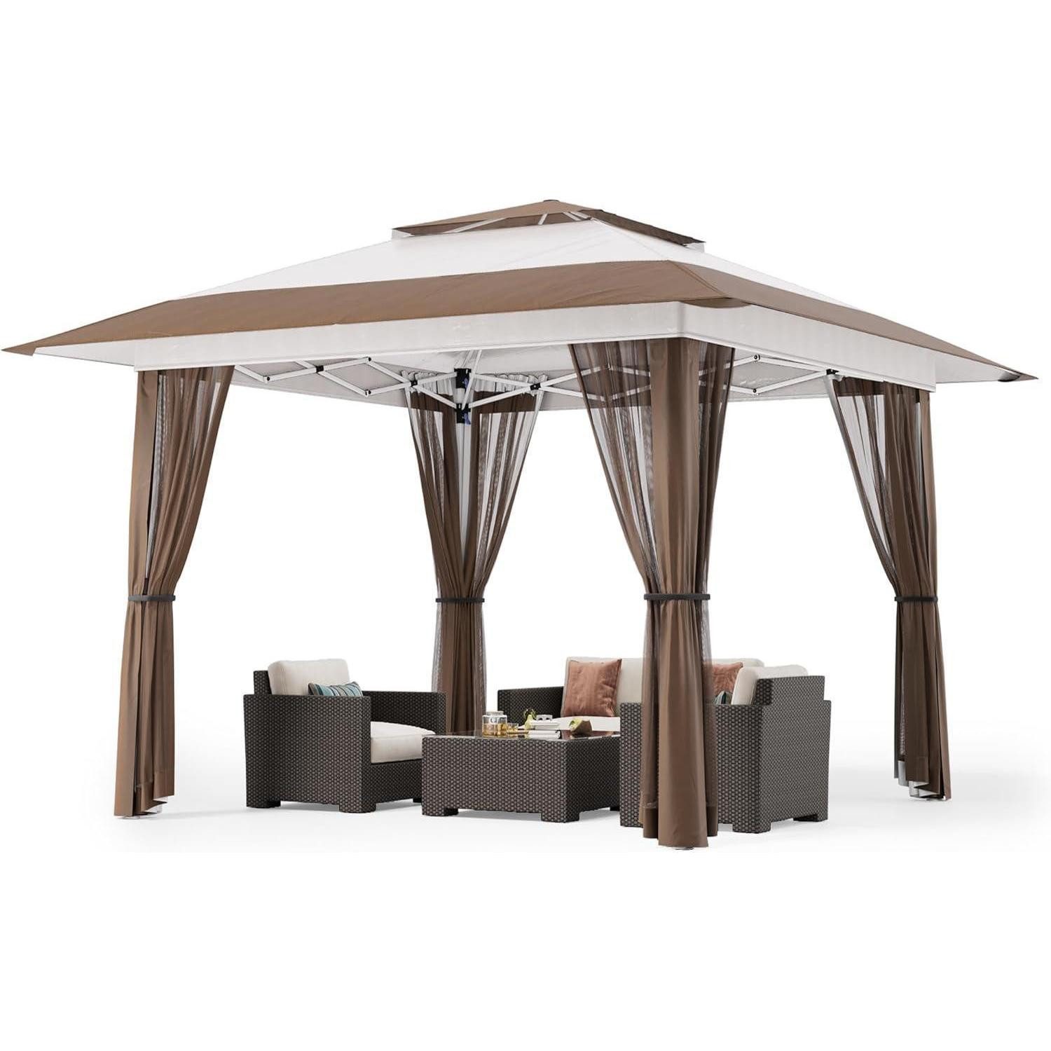 LuxusKollektion Faltpavillon Pavillon Pop Up Wasserdicht Moskitonetz Höhenverstellbar Beige 4x4m