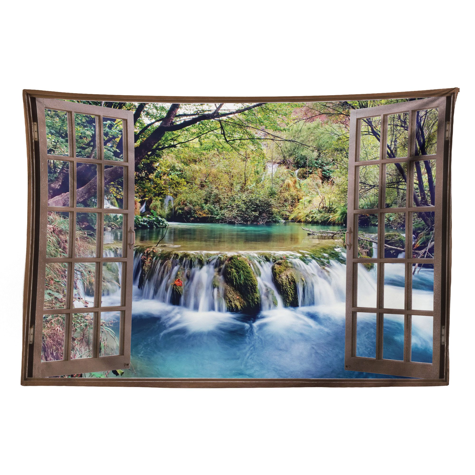 Abakuhaus Wandteppich aus Weiches Mikrofaser Stoff Für das Wohn und Schlafzimmer, rechteckig, Wasserfall Tief unten im Wald