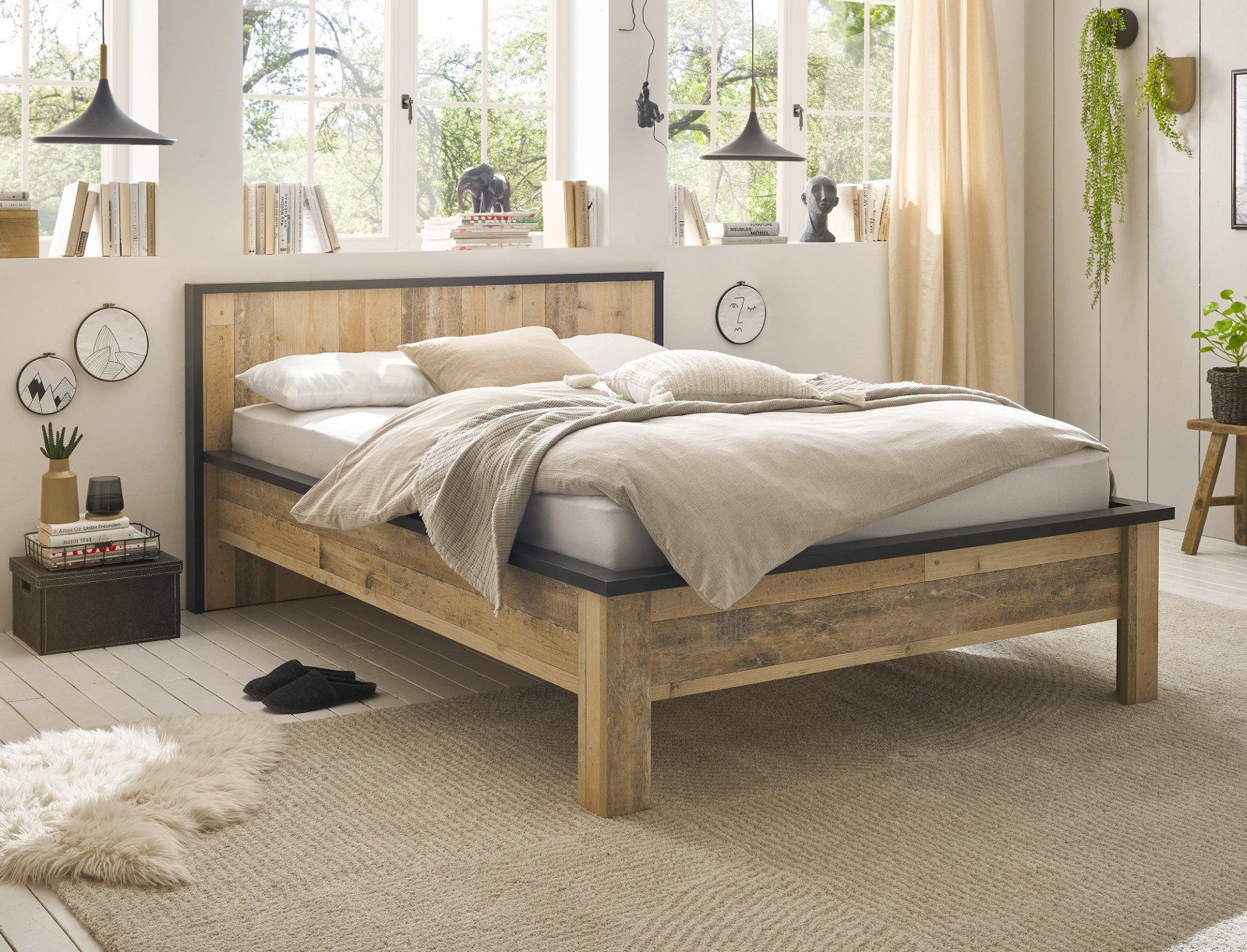 Schlafzimmer-Set Used Stove, x Wood, (in 140 Soft-Close-Funktion 3-teilig, Furn.Design cm), 200