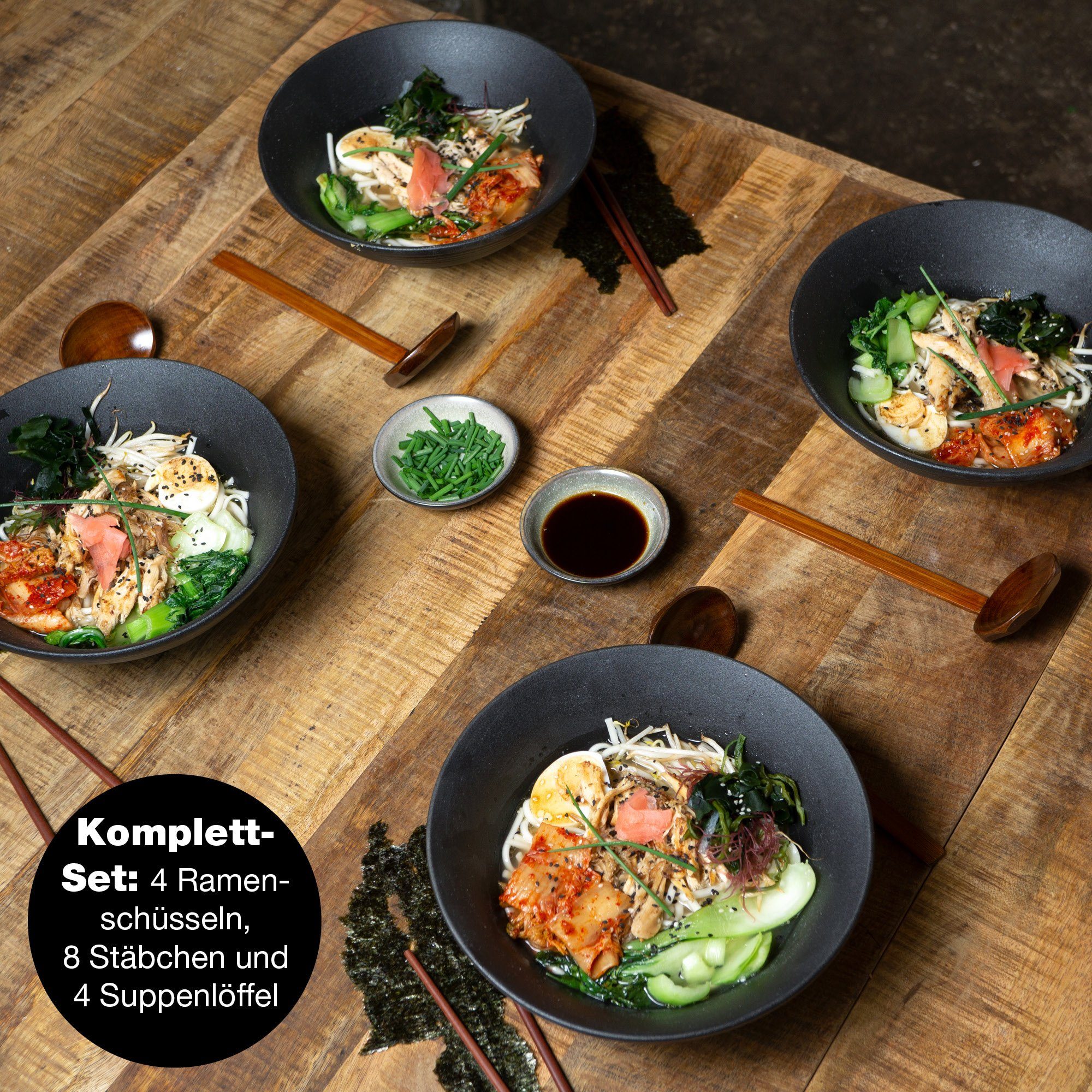 Moritz & Moritz Suppenschüssel 4x Ramen Schüssel Keramik, Keramik, Sandelholz, (4er Set) – Bild 3 von 5