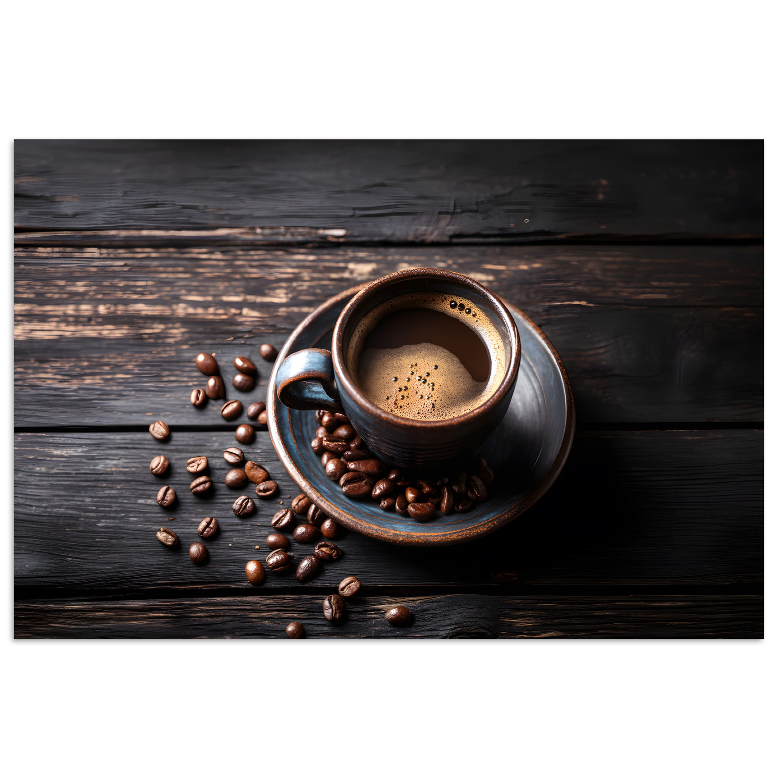 Poster Tasse - Kaffee - Holz - Bohnen