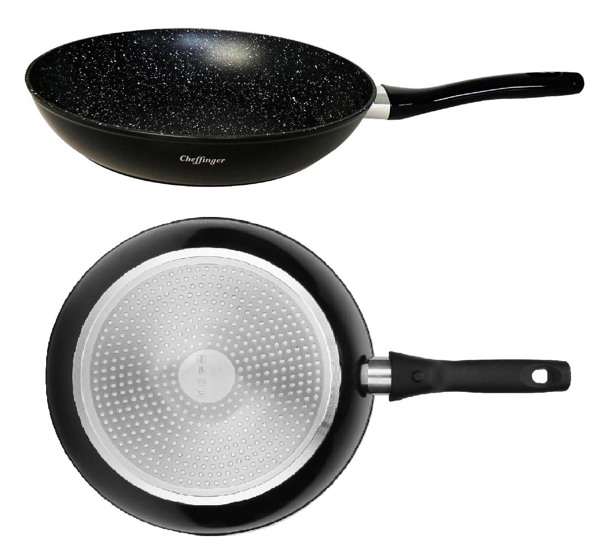 Pfannen-Set XL Bratpfanne Pfanne Induktion Ø 30cm Cheffinger FFP-30 Schwarz