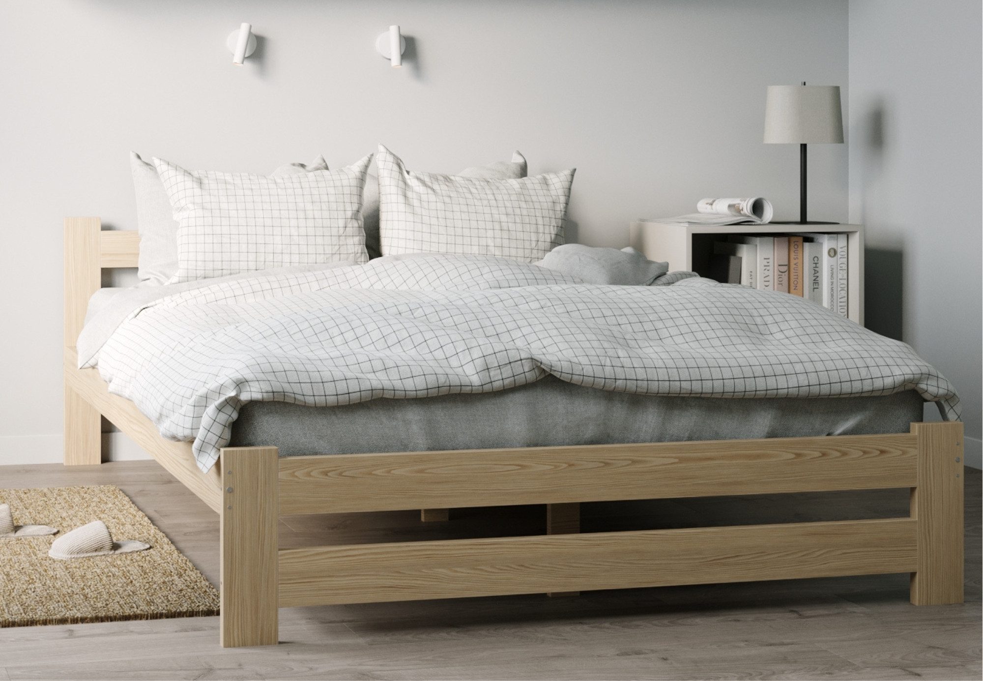 Home Collective Holzbett mit Lattenrost Modern Bett Kiefer Bettgestell Massivholzbett Klassisch (90x200, 120x200, 140x200, 160x200 cm), Doppelbett, Skandi Boho Landhaus Kopfteil mittel 160x200 cm natur