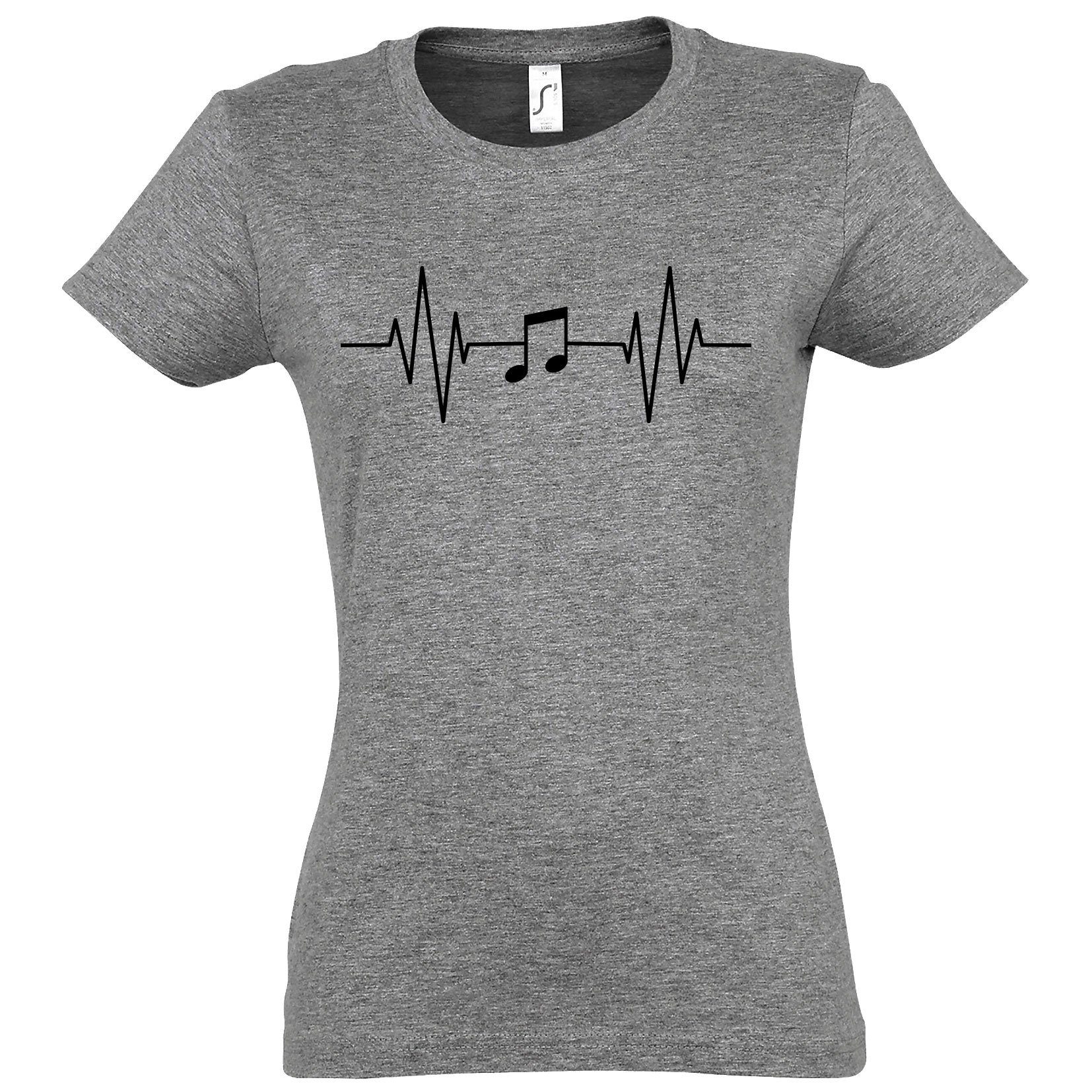 Youth Designz T-Shirt Heartbeat Musik Note Damen Shirt mit Music Frontprint Grau