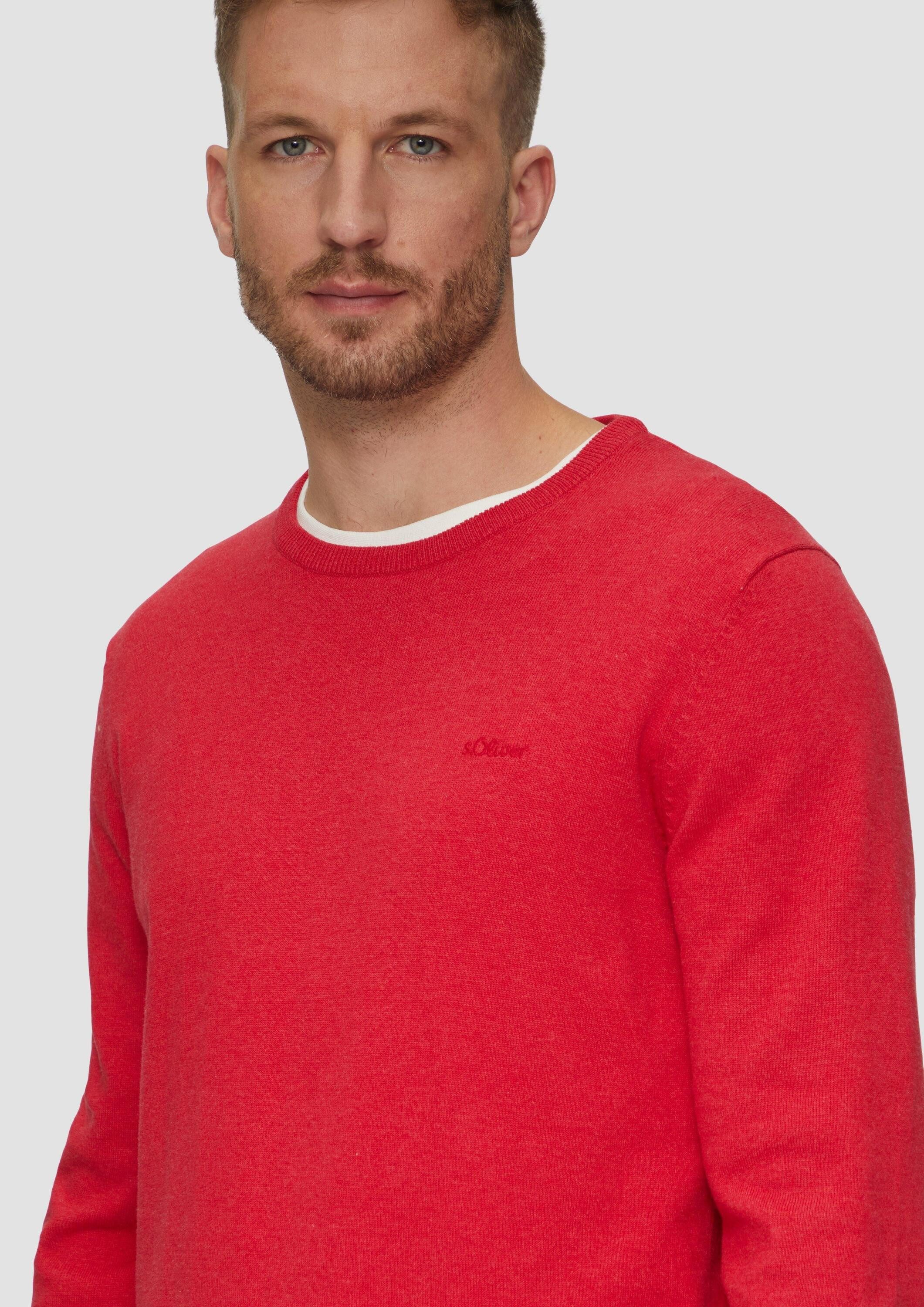 s.Oliver Longpullover Strickpullover Baumwollpullover mit Logo-Stickerei