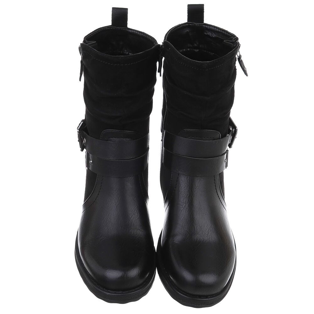 Ital-Design Stylischer Stretch-Stiefel mit Schnalle und Reißverschluss Stiefelette (90109995) Blockabsatz Western- & Bikerboots in Schwarz