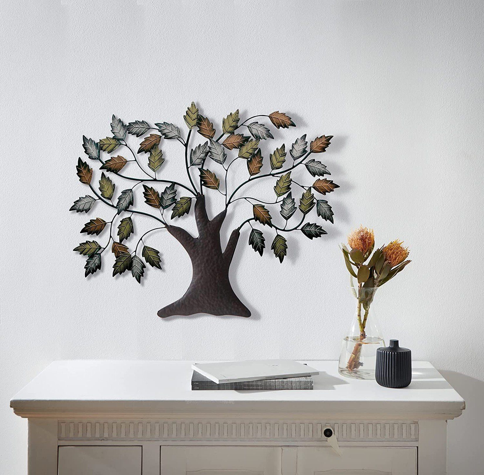 (1 plastisch Wandschmuck, Dekoleidenschaft aus in cm, Wanddeko 3D Bild, Wandhänger, Wanddekoobjekt Metalldeko, 72x58 braun, Wandbild, Metall St), "Baum"