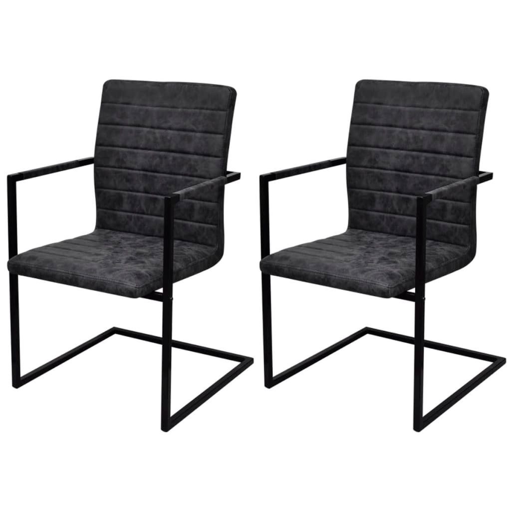 Esszimmerstuhl Freischwinger 2 Stk. Schwarz Kunstleder