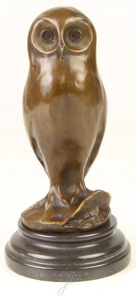 Casa Padrino Dekofigur Luxus Bronzefigur junge Eule mit Marmorsockel Bronze / Schwarz Ø 12,1 x H. 24,7 cm - Luxus Dekofigur