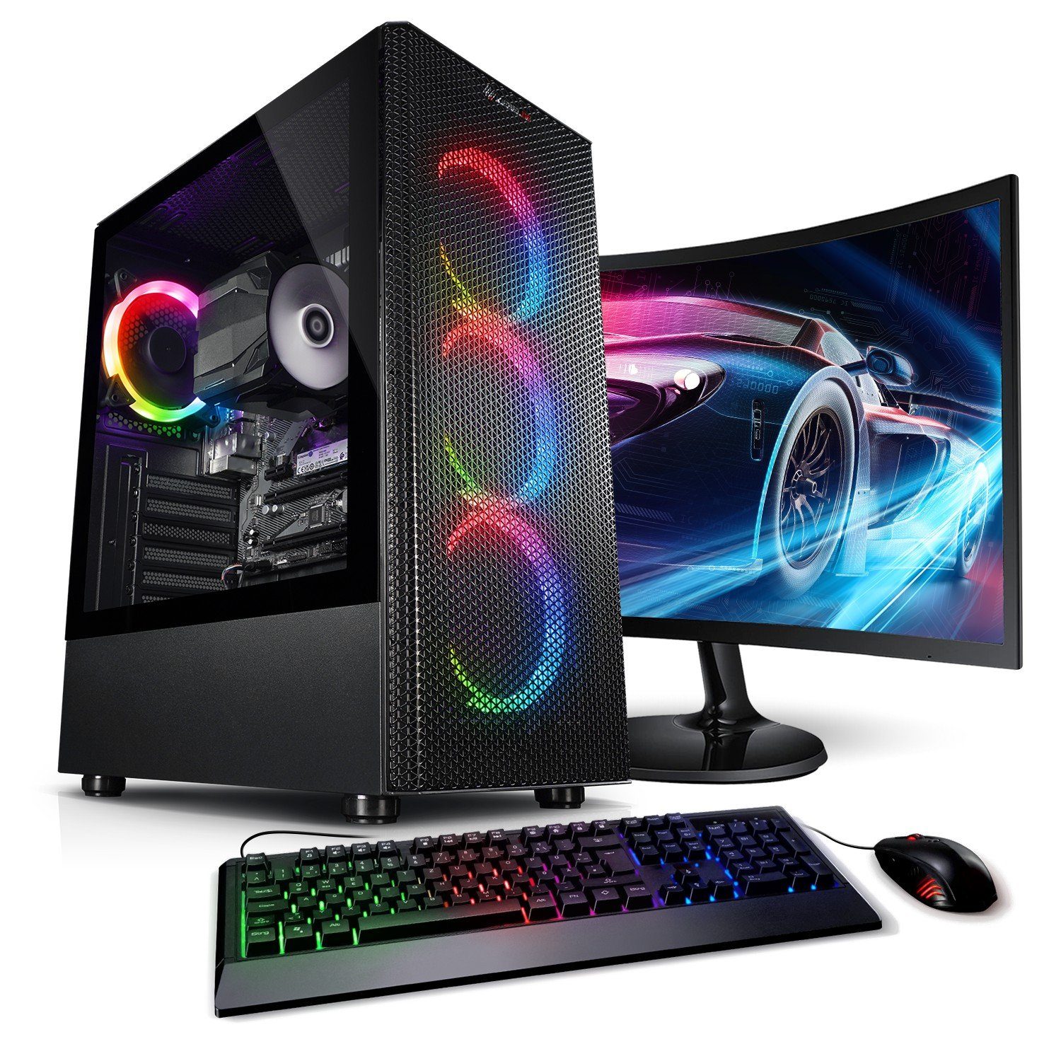 Kiebel Viper V Gaming-PC-Komplettsystem (24", AMD Ryzen 5 AMD Ryzen 5 5600G, Radeon Vega, 16 GB RAM, 500 GB SSD, ARGB-Beleuchtung, WLAN)