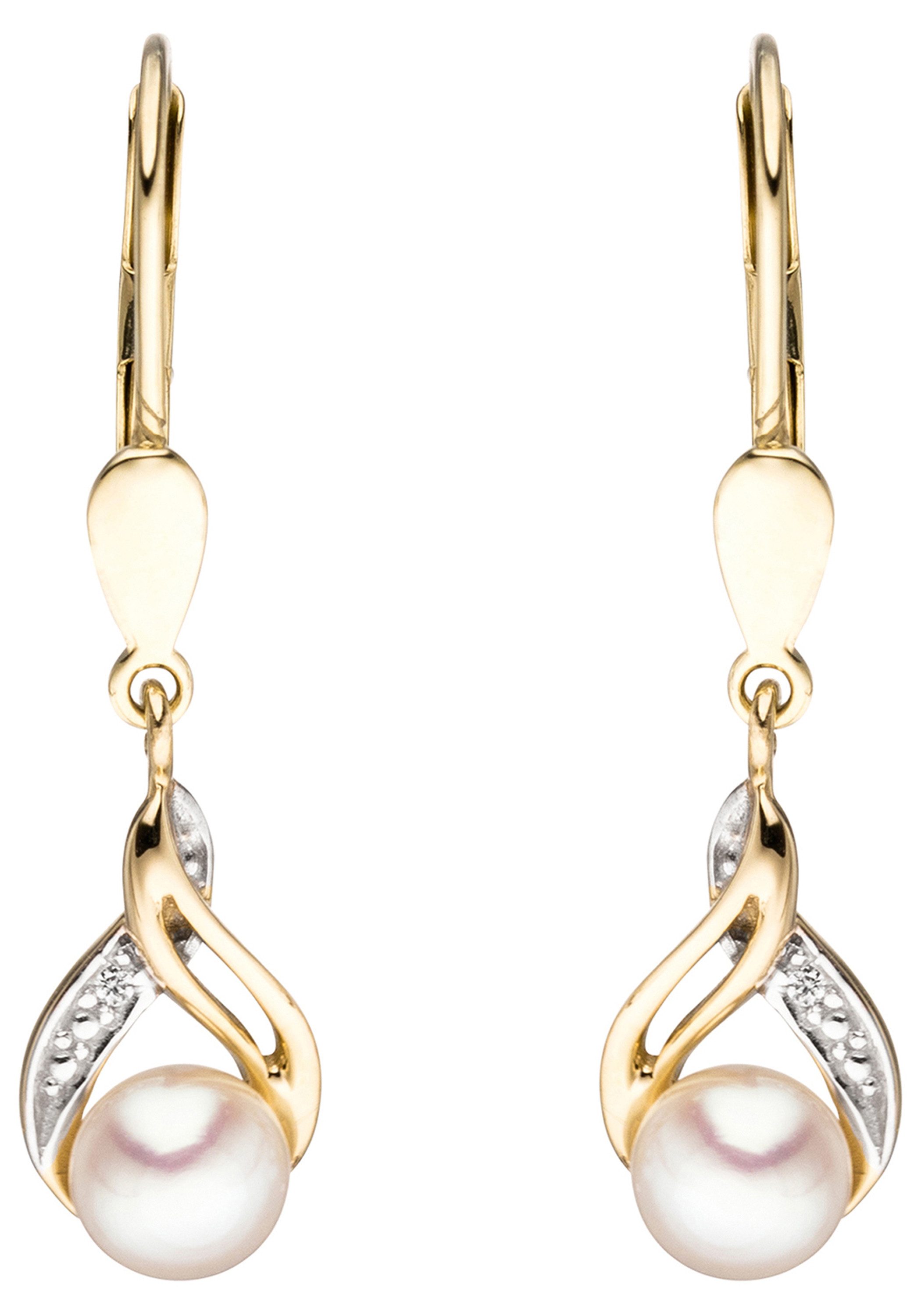JOBO Perlenohrringe, 585 Gold mit 2 Diamanten und Süßwasser-Zuchtperlen günstig online kaufen