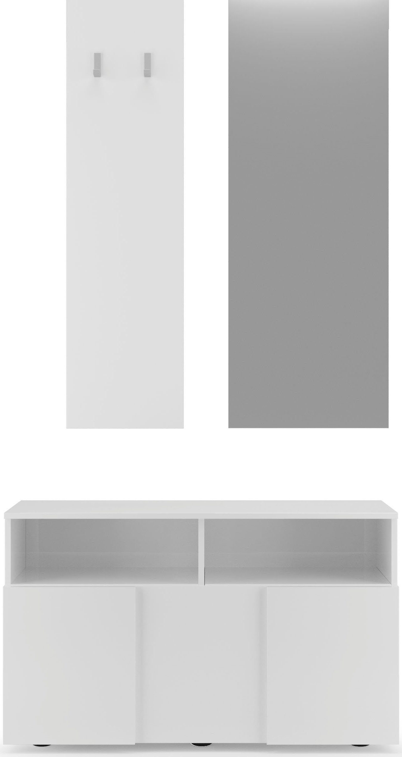 Home affaire Garderoben-Set Dama 3tlg. Breite 91 cm, Höhe 187 cm, Front in 3D-Optik, (3-St), (Schuhbank, Garderobenpaneel, Spiegel) Weiss Hochglanz Lack