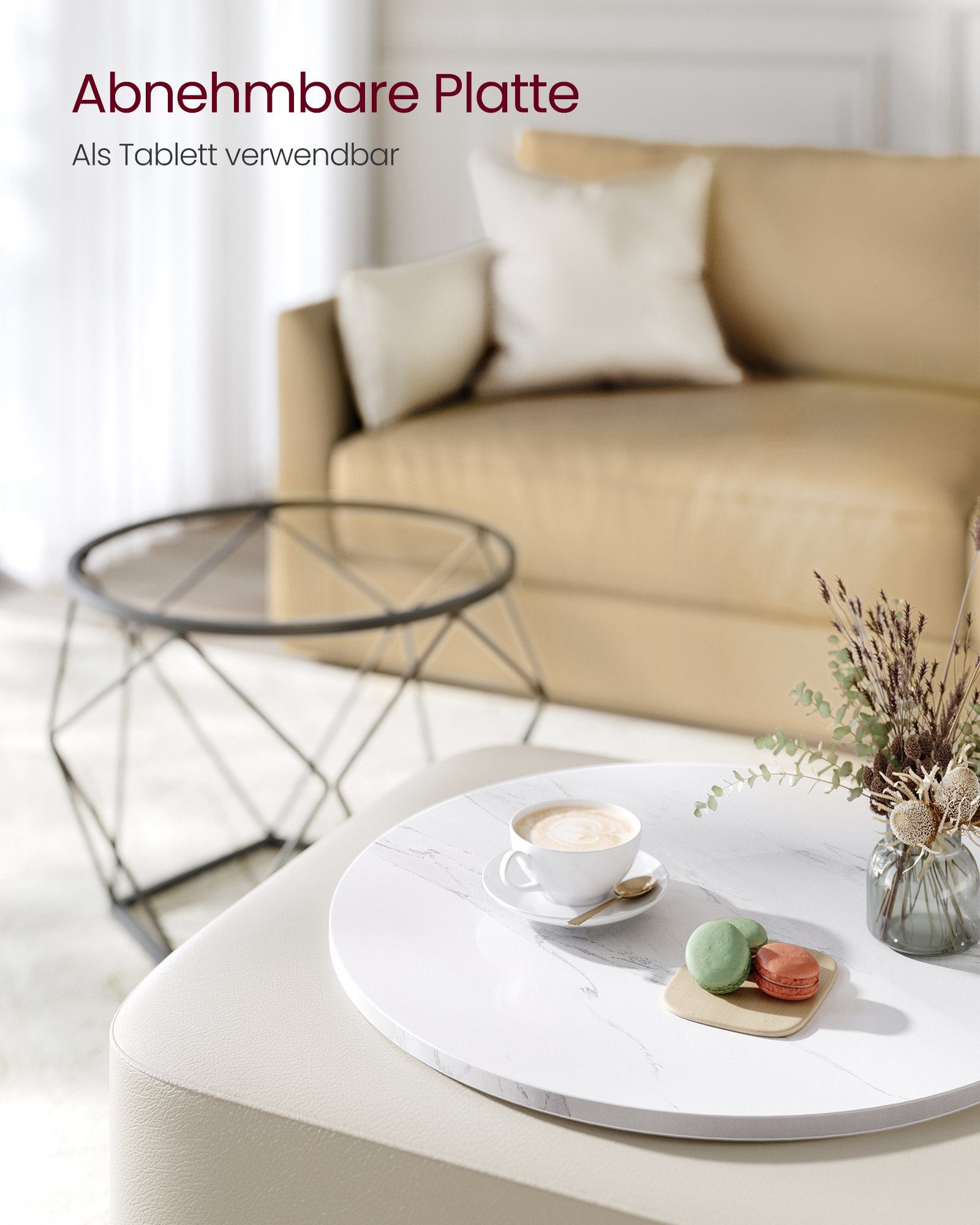 VASAGLE Couchtisch 2er Set Wohnzimmertisch abnehmbare Tischplatte (2er Set, inkl. Zubehörpaket & Anleitung, Holz), für Wohnzimmer, modern, rund, Beistelltisch – Bild 5 von 5