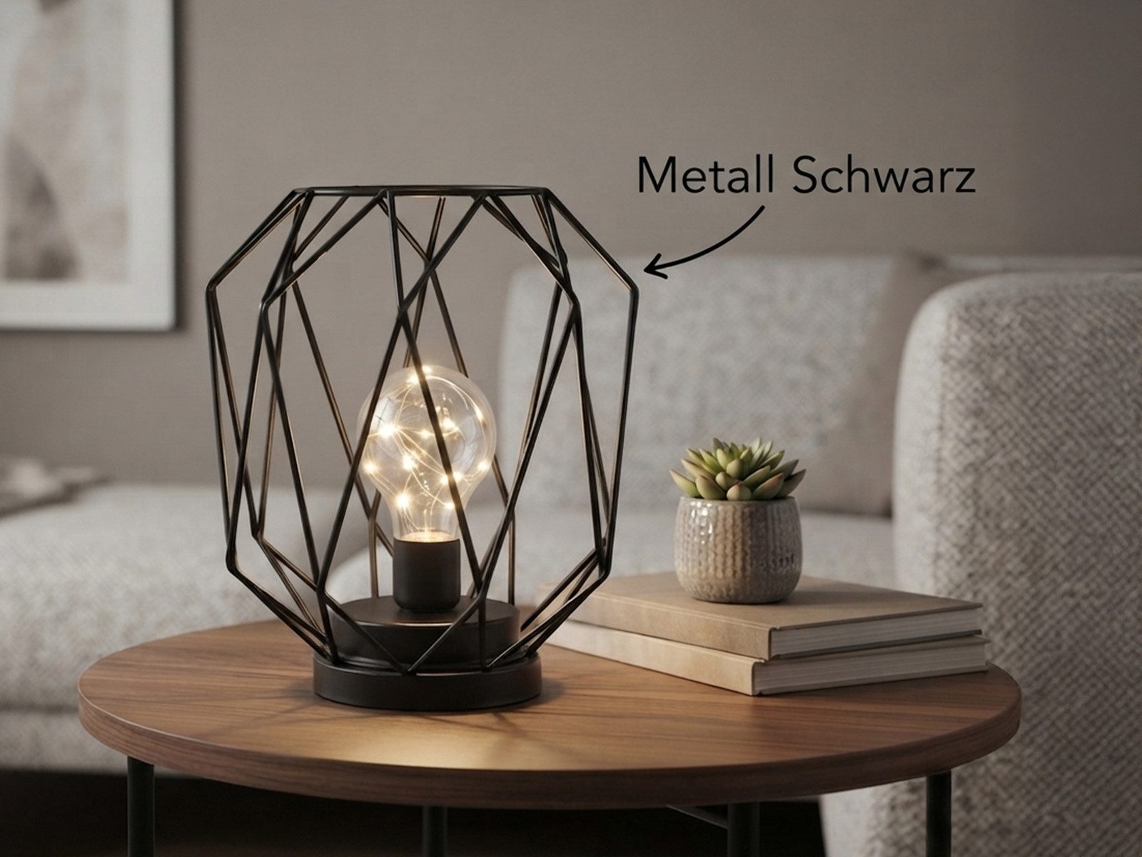 meineWunschleuchte LED Dekolicht kabellos mit Batterie-Betrieb, Höhe 21cm, LED fest integriert, warmweiß, kleine Industrial Tischlampe ohne Kabel für Fensterban – Bild 3 von 5