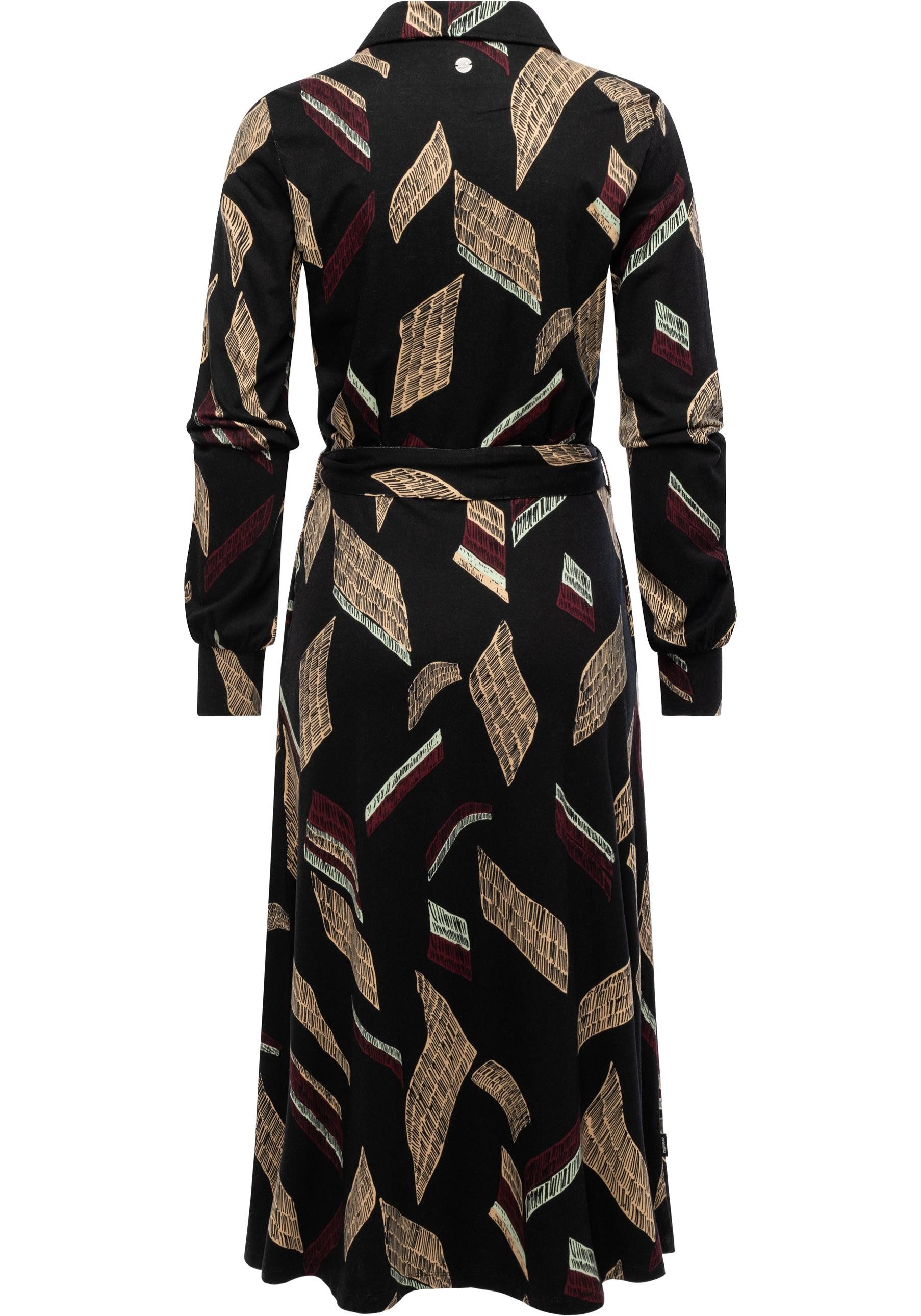 Ragwear Blusenkleid Plantee Print Modisches Damenkleid mit Taillengürtel