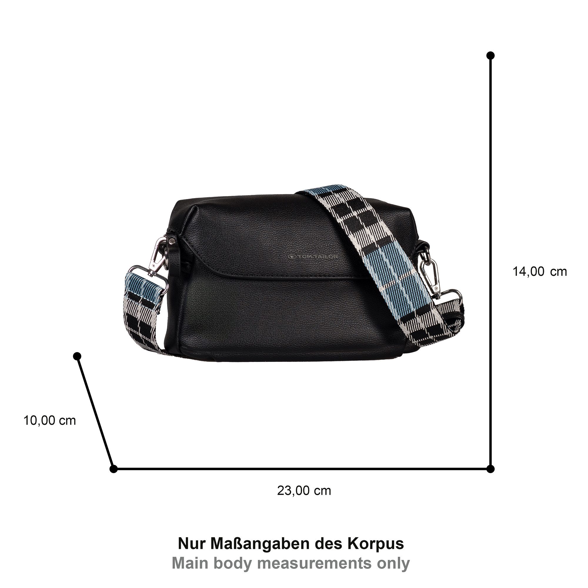 TOM TAILOR Handtasche Chrissi, aus weichem Lederimitat mit breitem karierten Gewebeband