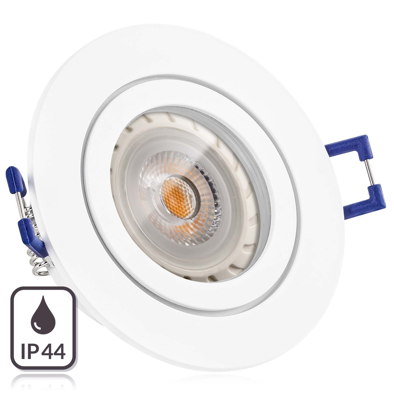 LEDANDO LED Einbaustrahler IP44 LED Set Einbaustrahler matt LED von GU10 mit Markenstrahler Weiß