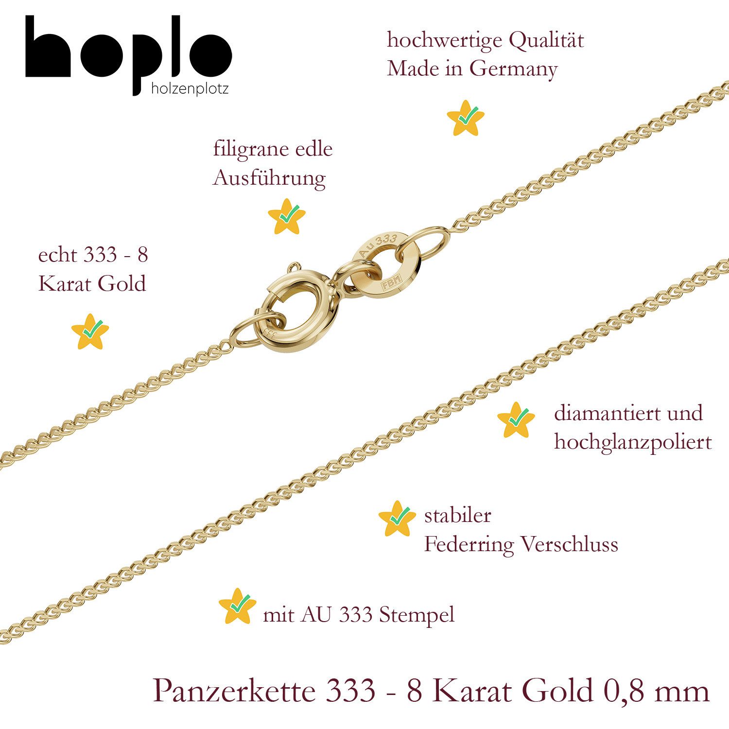 HOPLO Panzerkette Goldkette Panzerkette Länge 36cm - Breite 0,8mm - 333-8 Karat Gold, Made in Germany