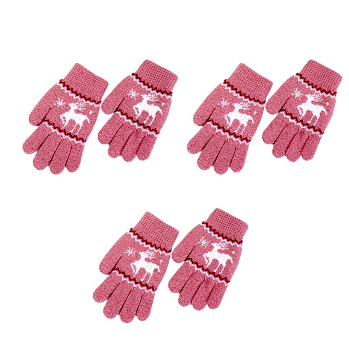 ZmdecQna Strickhandschuhe 3 Paar Handschuhe für Kinder,Winterthermische Handschuhe Vollfinger Rosa