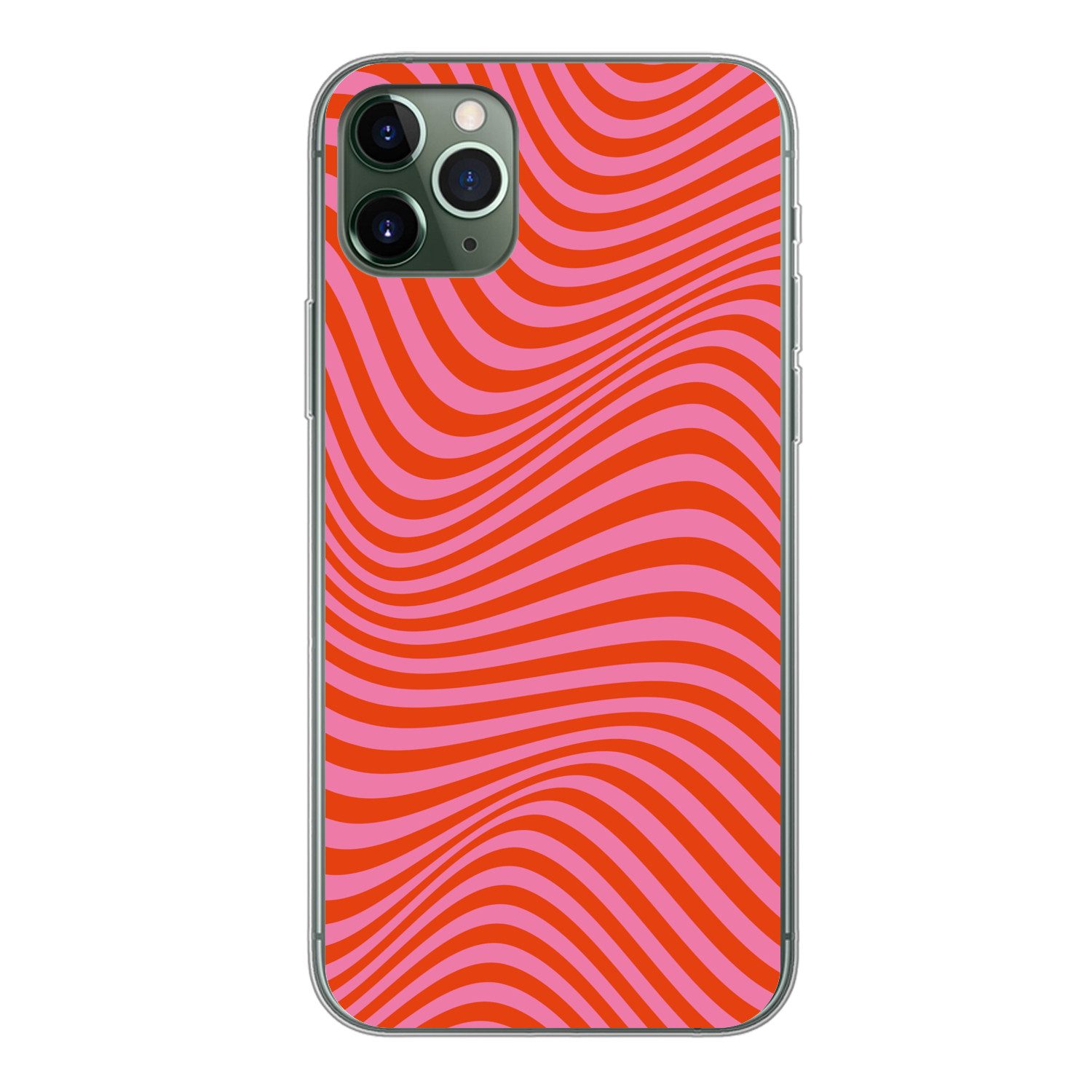 MuchoWow Handyhülle für Apple iPhone 11 Pro Max Wellenförmiges Muster - Rot - Rosa - Linie, Smartphone-Bumper, Print, Handy Schutzhülle Dünn