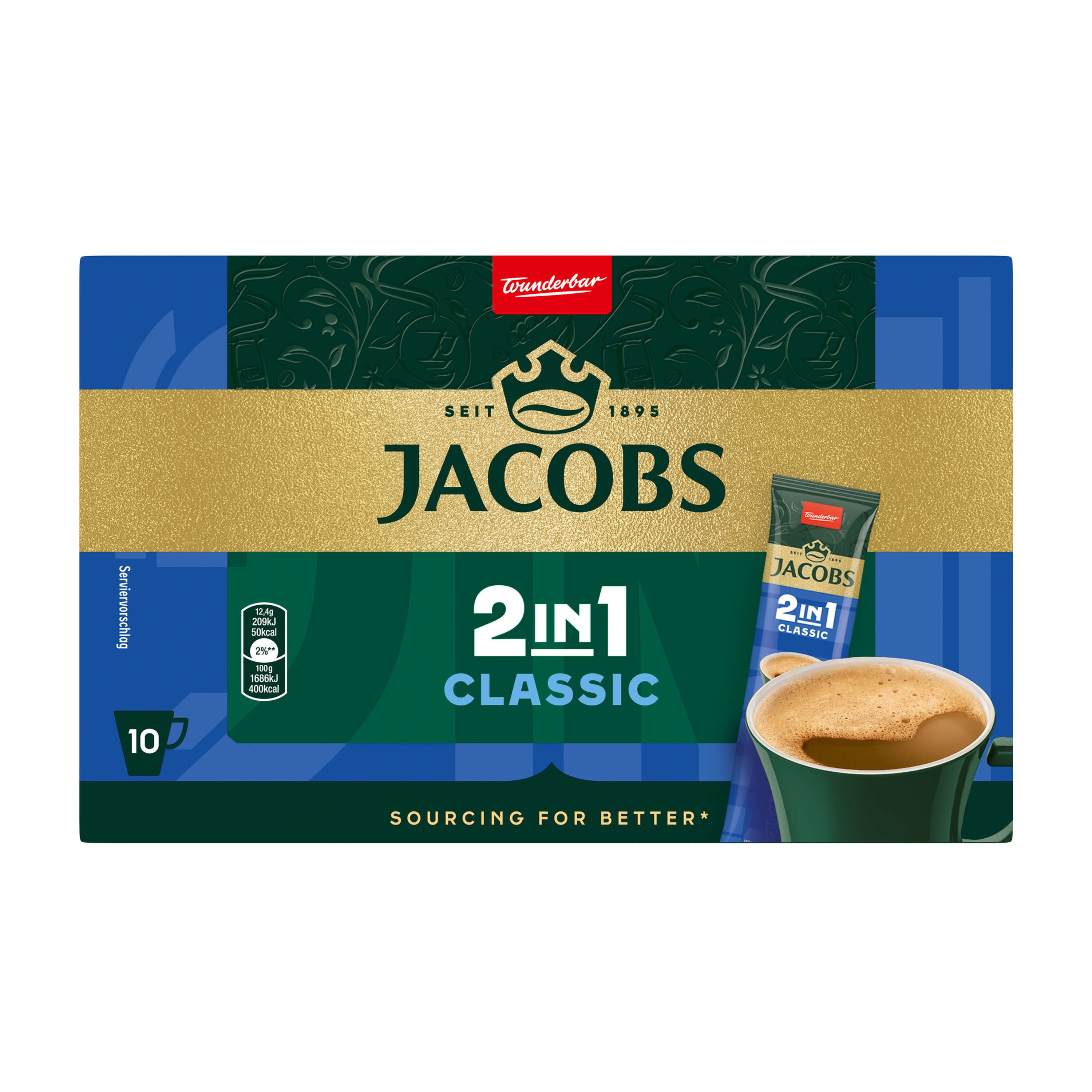 JACOBS Kaffee Löskaffee 2in1 Classic 12 x 10 Sticks löslicher Kaffee Instantkaffee, (Packung, 12er Pack)