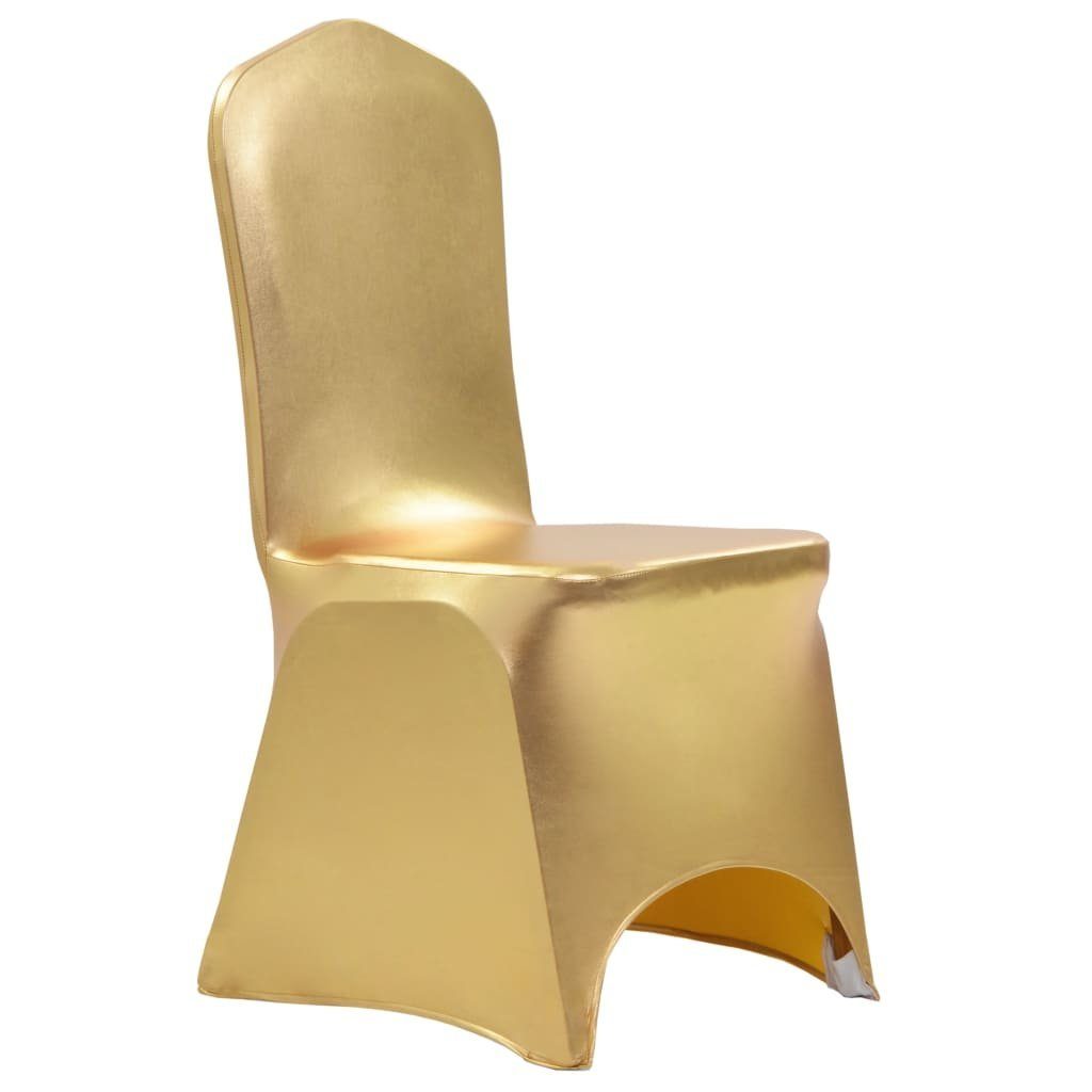 vidaXL Hussen-Set 6 Stk. Stretch-Stuhlhussen Golden, 6x Stuhlhussen Universell Stretch Stuhl Husse Stuhlbezug Stuhlüberzug