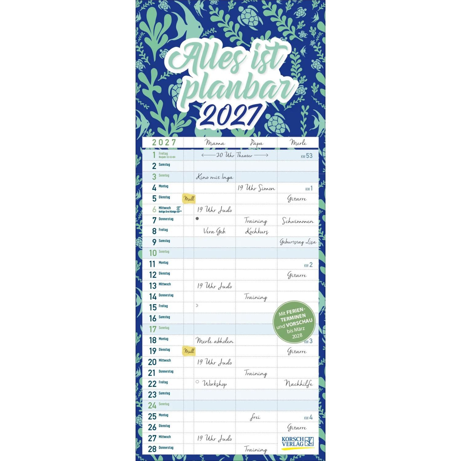 Korsch Verlag Familienkalender Familientimer Alles ist planbar 2027